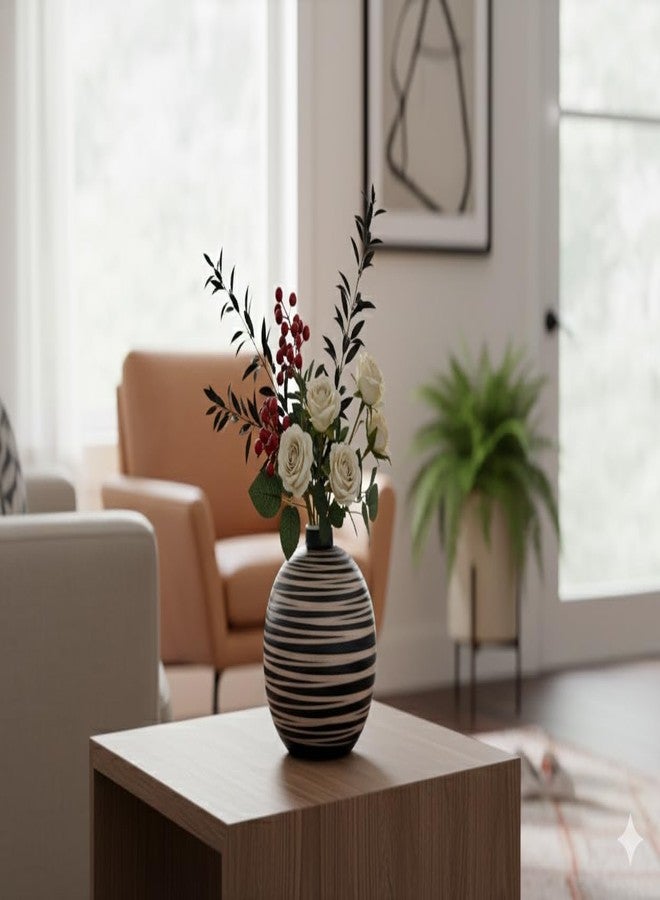 Caffeine Ceramic Handmade Black & White Matki Flower Vase or Flower Vase for Home Decor, Living Room, Bedroom, Office, Center Table (1 Pc) - Image 1
